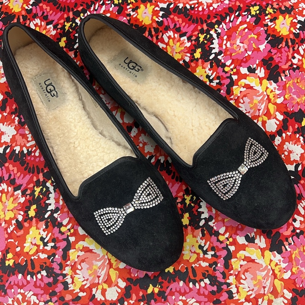 UGG Alloway Suede Ballet Flat, Crystal Bow, Size 12